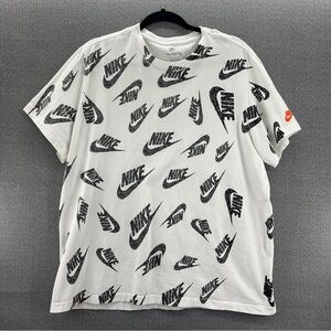 Nike Futura White All Over Logo Print Short Sleeve Tee Size XL‎